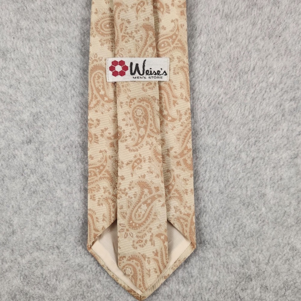 Weise's Mens Store‎ Beige Tan Paisley Tie Vintage Polyester Made In USA
